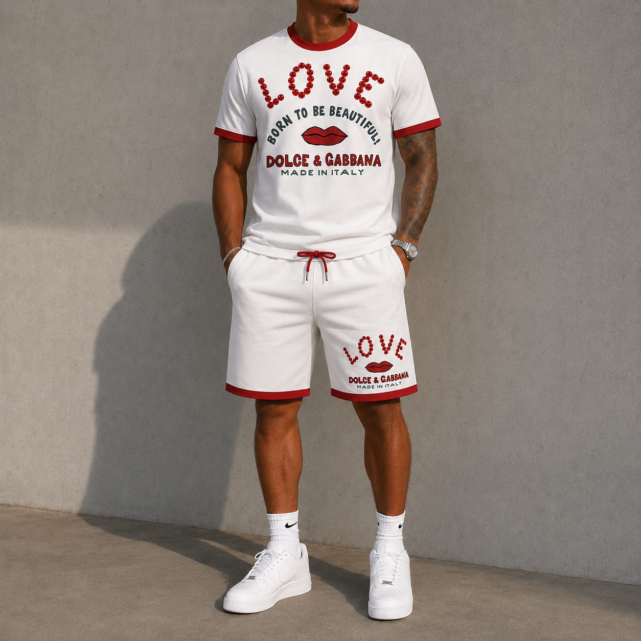 Men's Fashion Printed Short Sleeve Suit 3D1026071325