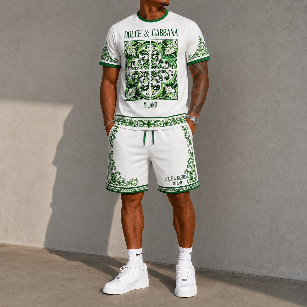 Men's Fashion Printed Short Sleeve Suit 3D1026071324