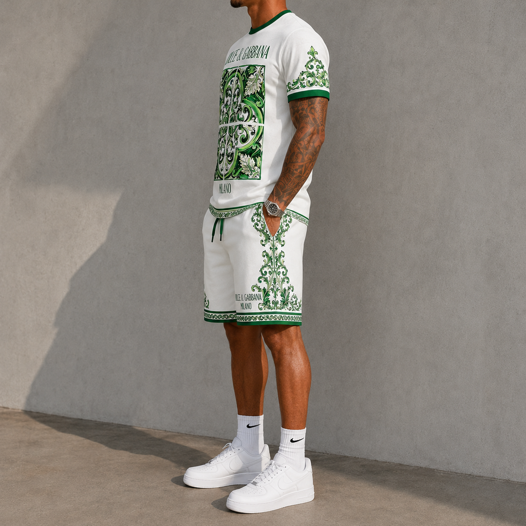 Men's Fashion Printed Short Sleeve Suit 3D1026071324