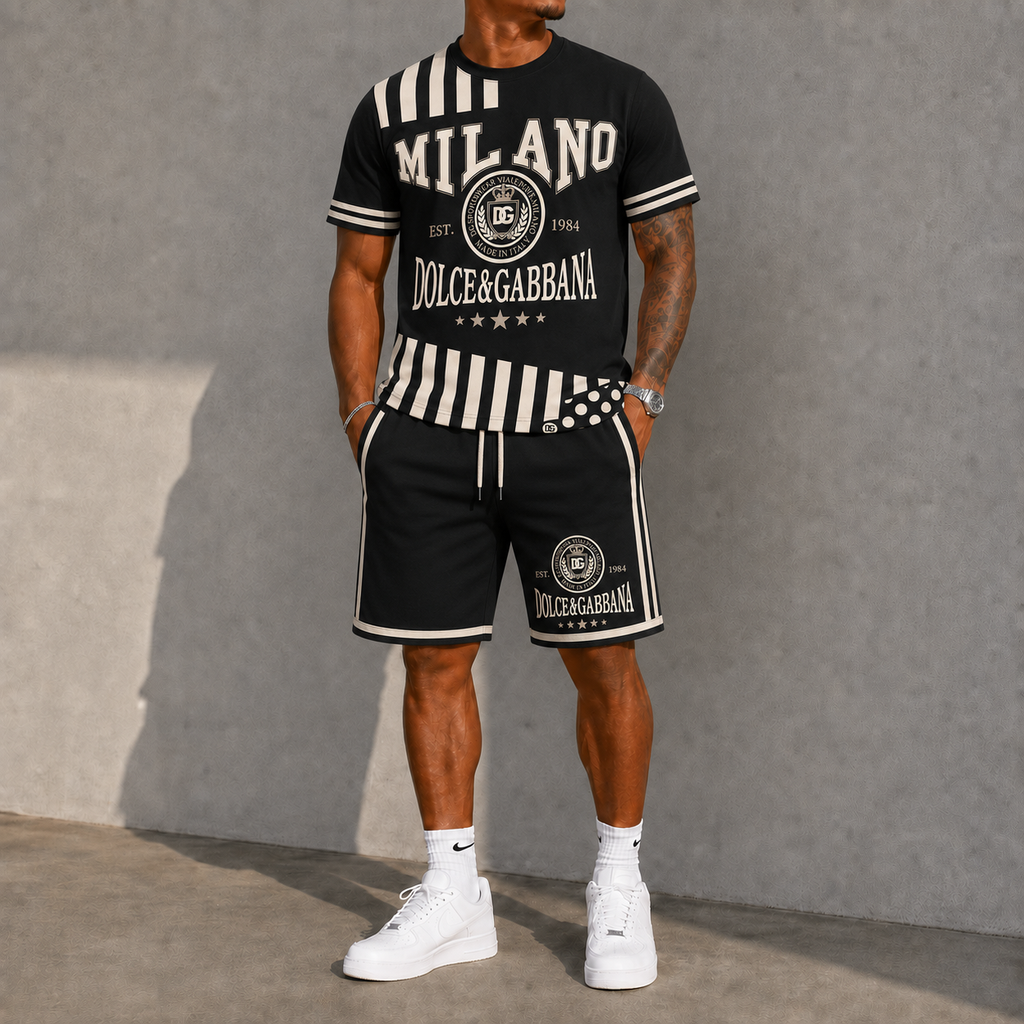 Men's Fashion Printed Short Sleeve Suit 3D1026071323