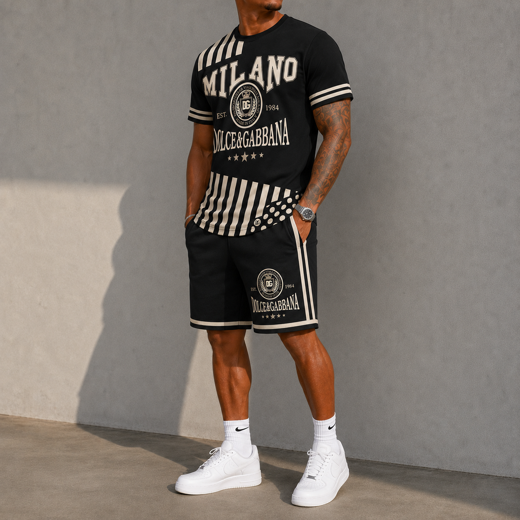 Men's Fashion Printed Short Sleeve Suit 3D1026071322