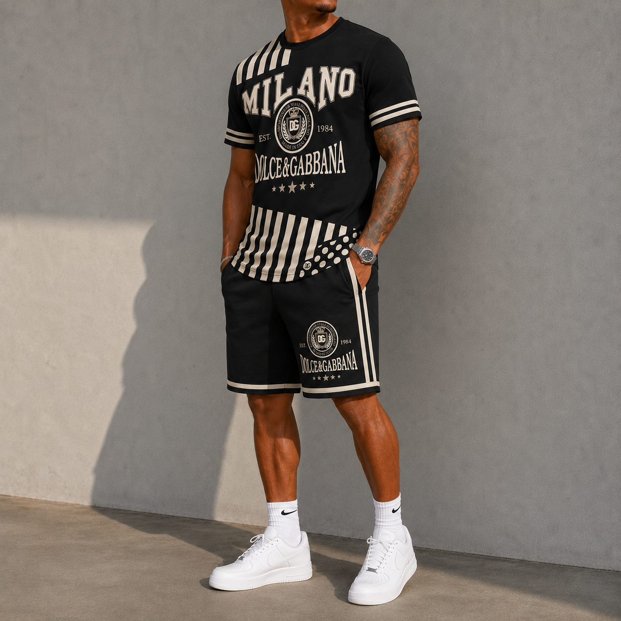 Men's Fashion Printed Short Sleeve Suit 3D1026071322