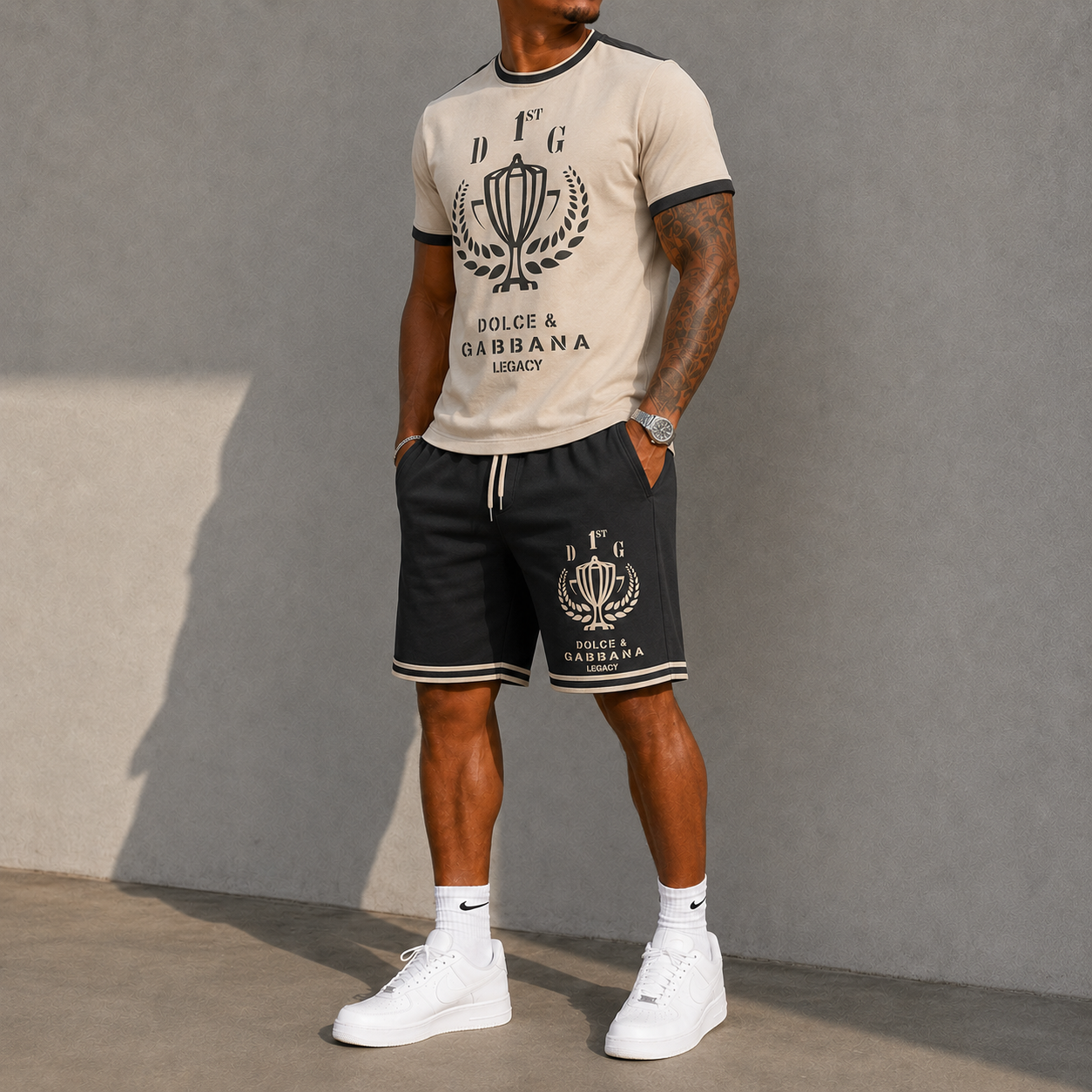 Men's Fashion Printed Short Sleeve Suit 3D1026071321