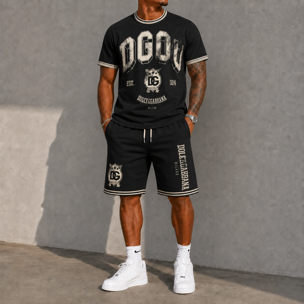 Men's Fashion Printed Short Sleeve Suit 3D1026071322