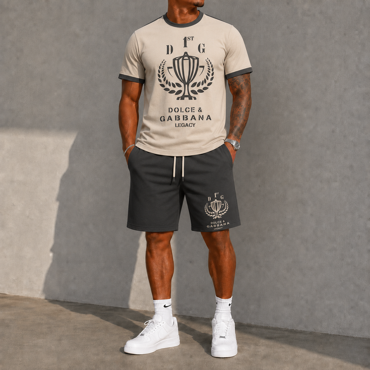 Men's Fashion Printed Short Sleeve Suit 3D1026071321