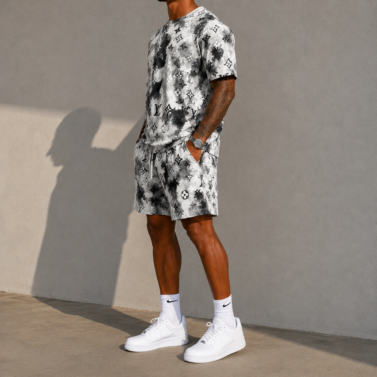 Men's Fashion Printed Short Sleeve Suit 3D1026071313