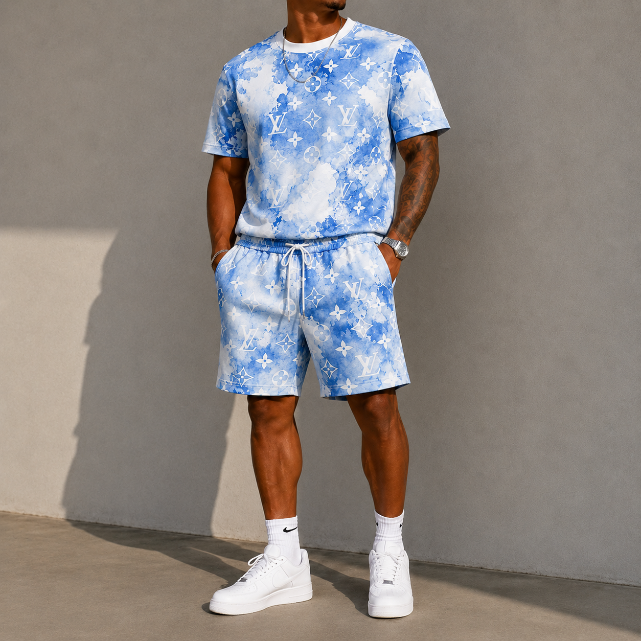Men's Fashion Printed Short Sleeve Suit 3D1026071312