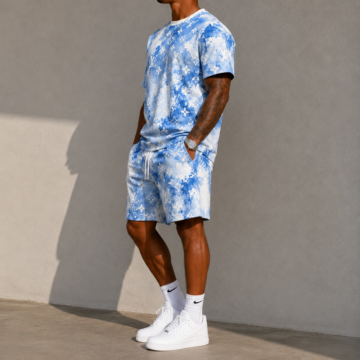 Men's Fashion Printed Short Sleeve Suit 3D1026071312