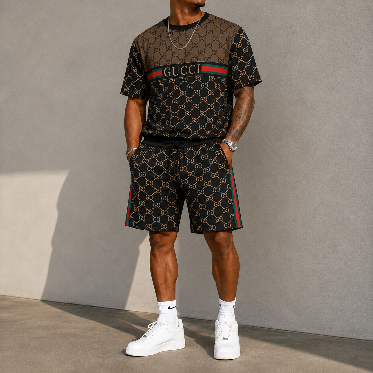 Men's Fashion Printed Short Sleeve Suit 3D1026071317