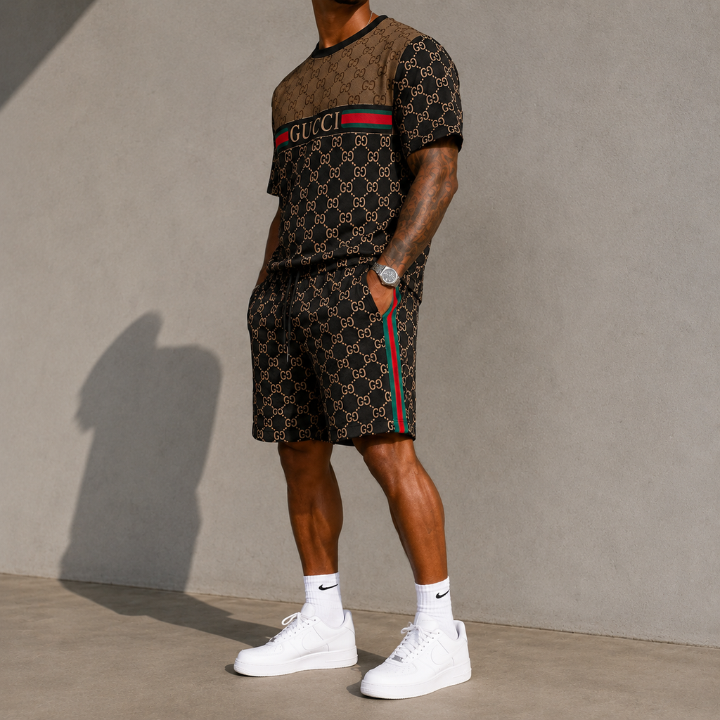 Men's Fashion Printed Short Sleeve Suit 3D1026071317