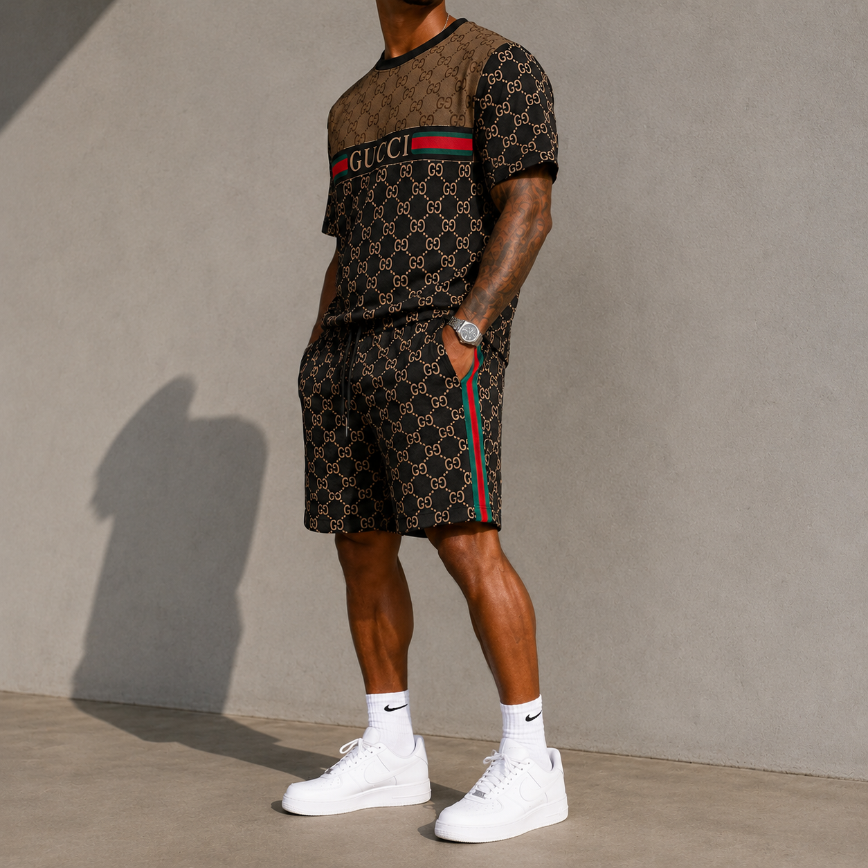Men's Fashion Printed Short Sleeve Suit 3D1026071317