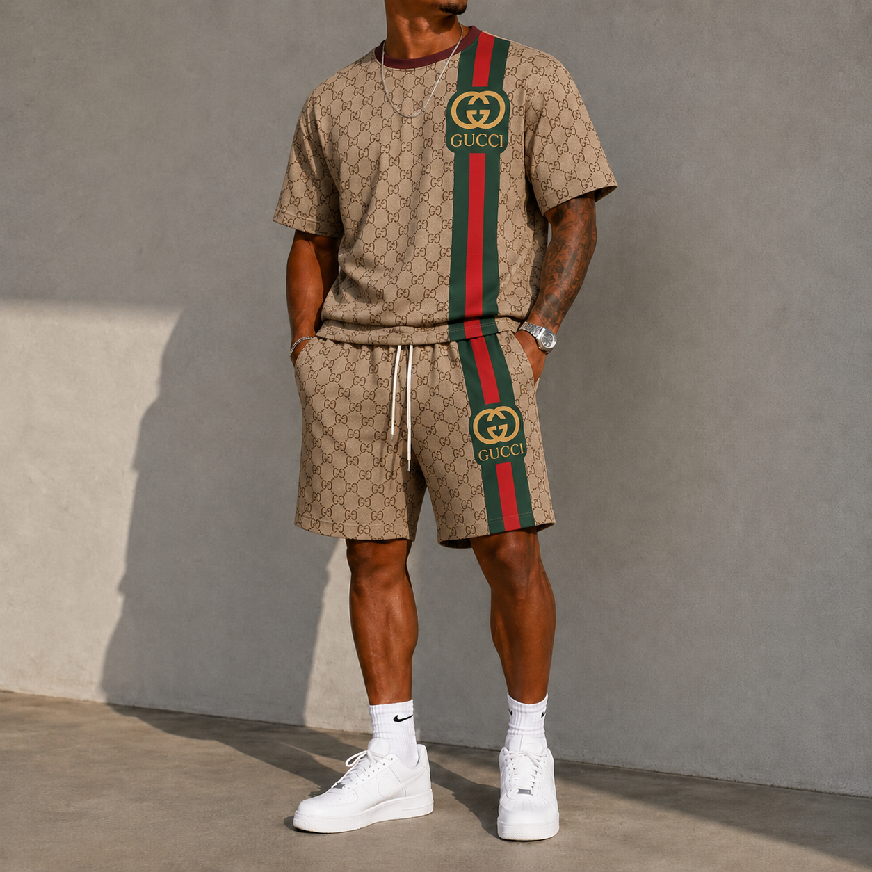 Men's Fashion Printed Short Sleeve Suit 3D1026071316