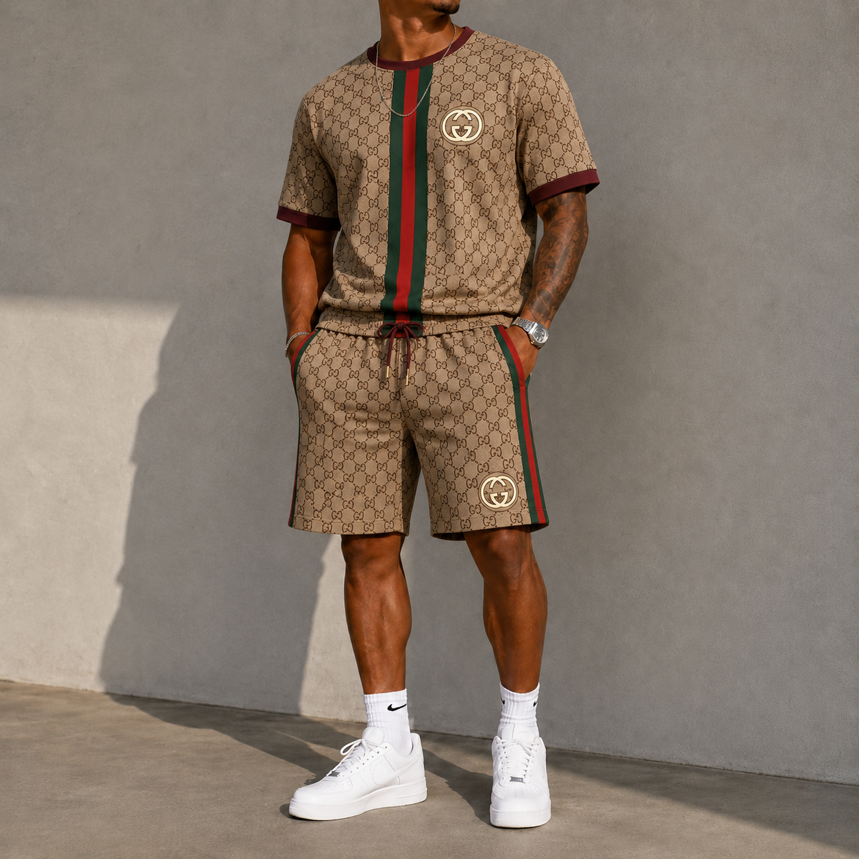 Men's Fashion Printed Short Sleeve Suit 3D1026071315