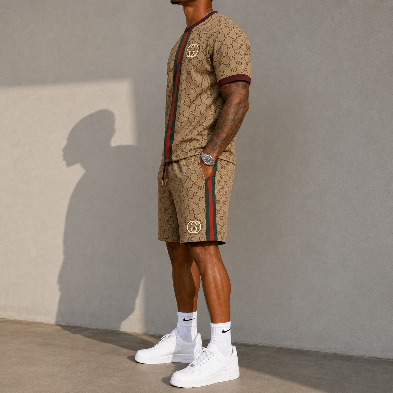 Men's Fashion Printed Short Sleeve Suit 3D1026071315
