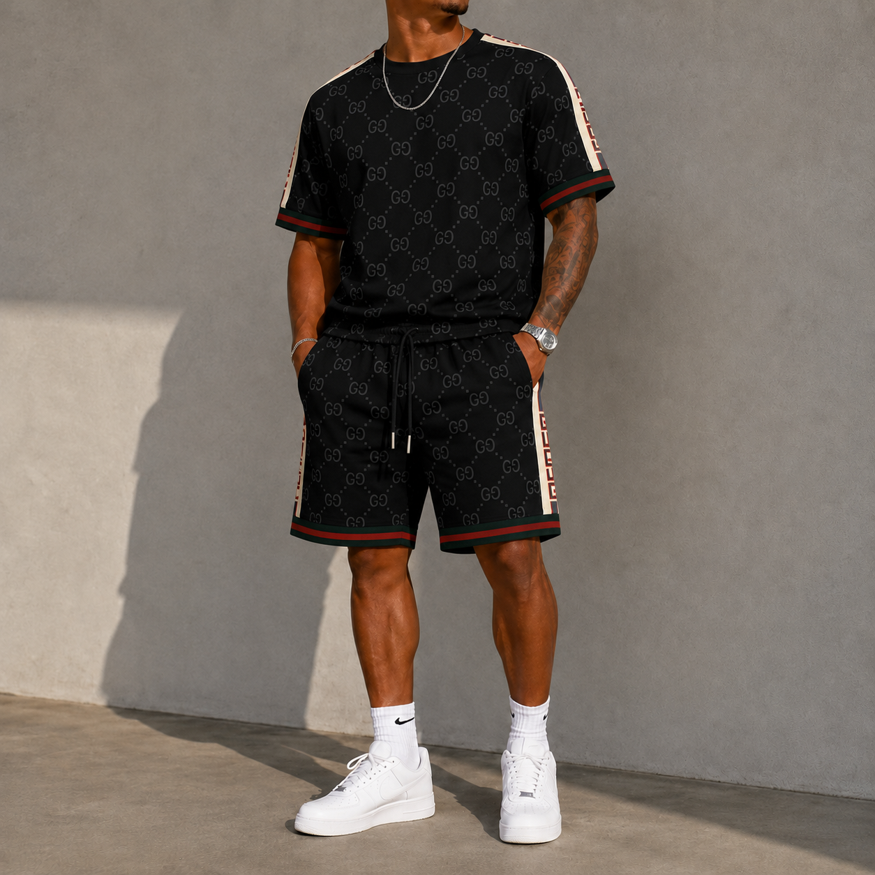 Men's Fashion Printed Short Sleeve Suit 3D1026071314