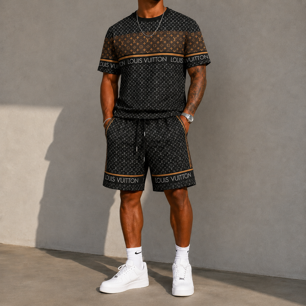 Men's Fashion Printed Short Sleeve Suit 3D1026071311