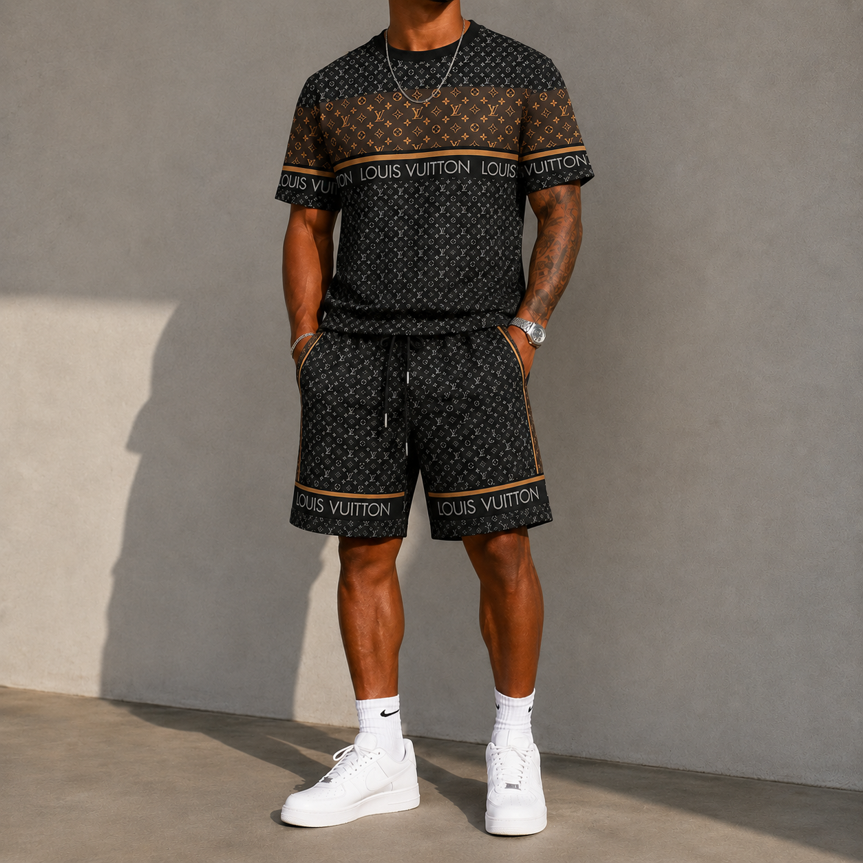 Men's Fashion Printed Short Sleeve Suit 3D1026071311