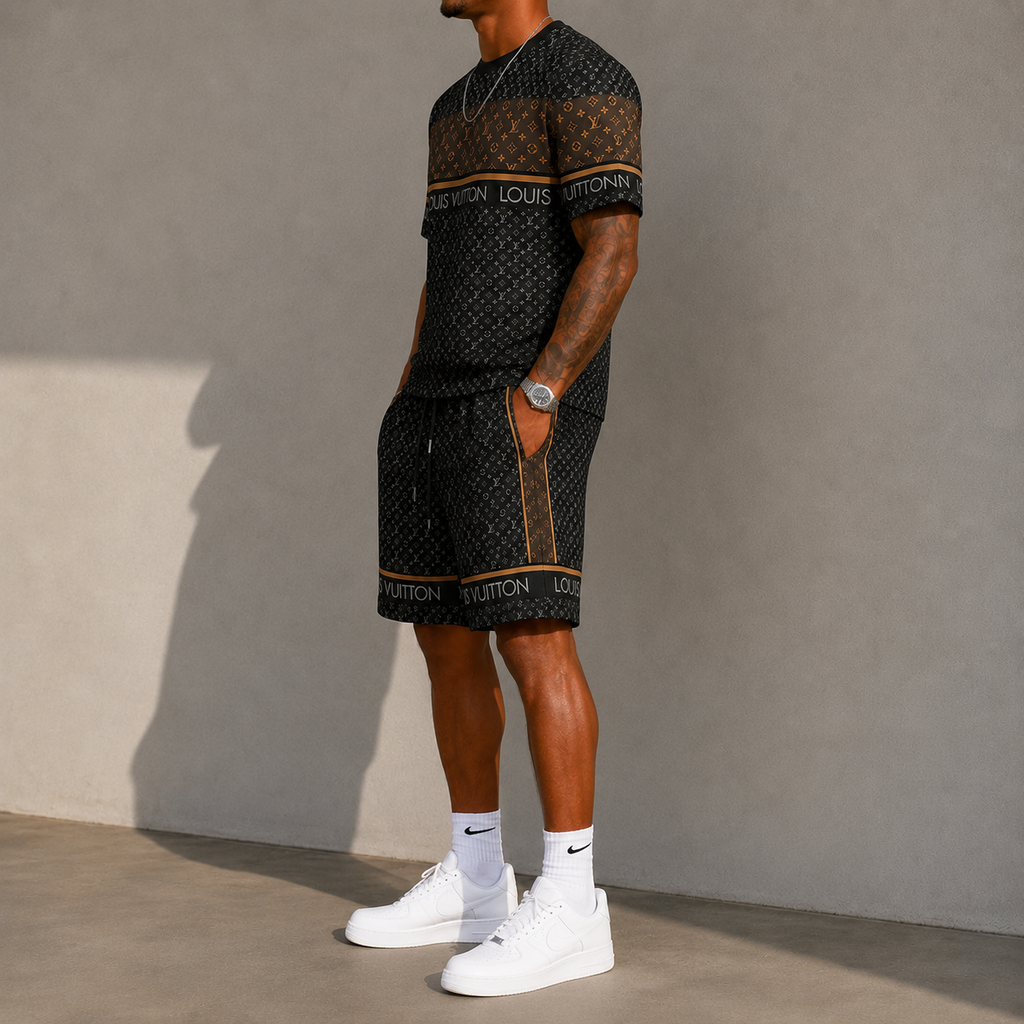 Men's Fashion Printed Short Sleeve Suit 3D1026071311
