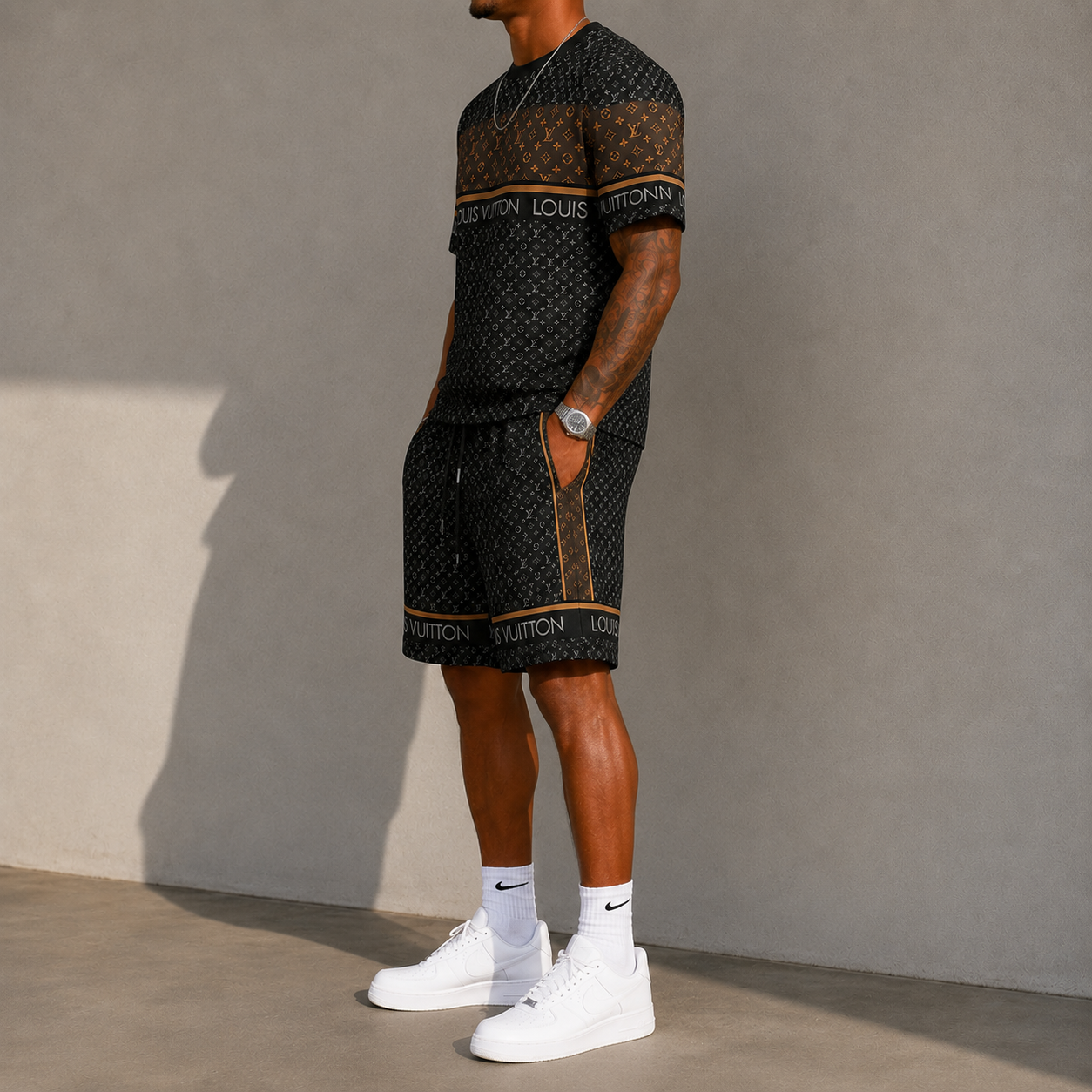 Men's Fashion Printed Short Sleeve Suit 3D1026071311