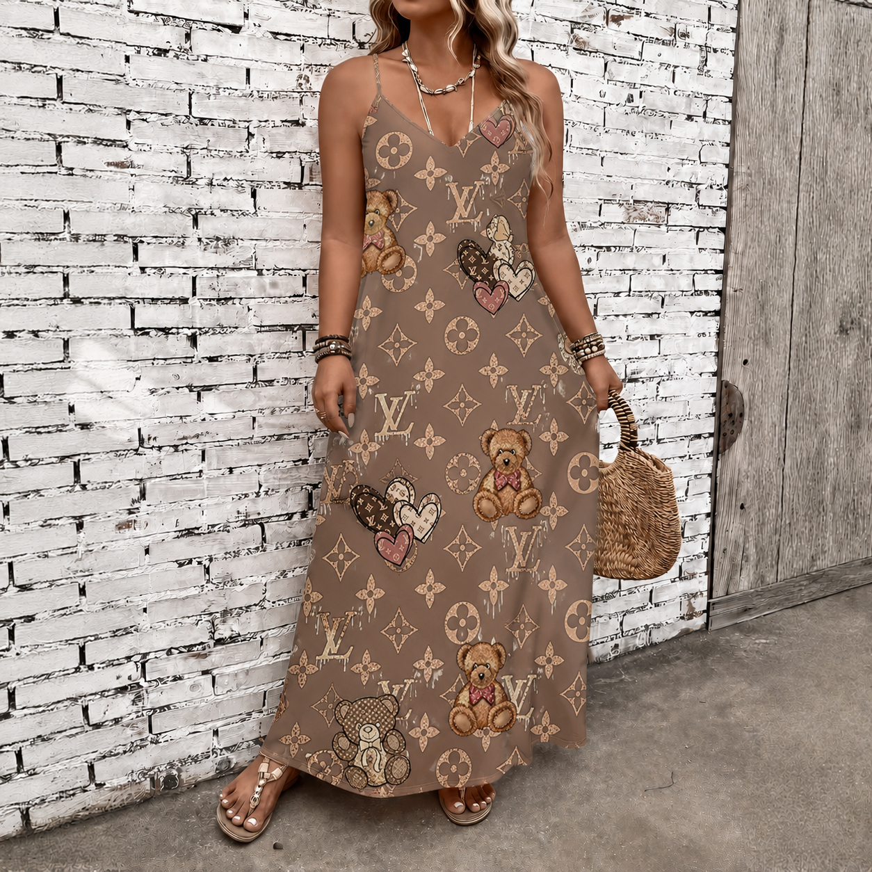 Classic Print V-Neck Pocket Cami Dress 3D1026071616