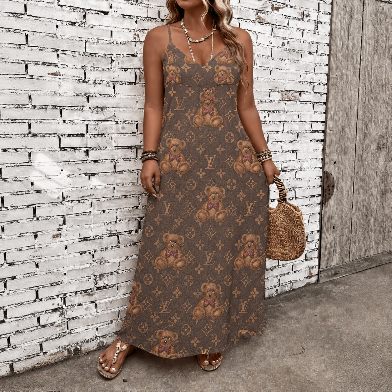 Classic Print V-Neck Pocket Cami Dress 3D1026071617
