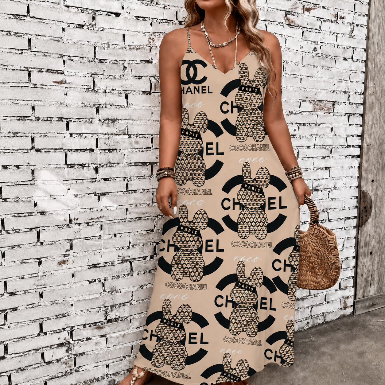 Classic Print V-Neck Pocket Cami Dress 3D1026071620