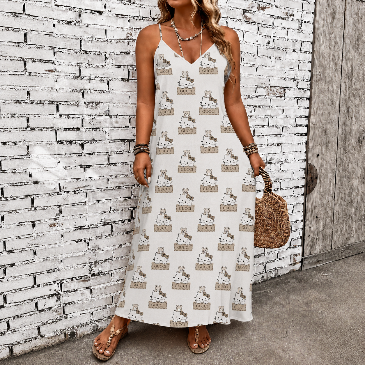 Classic Print V-Neck Pocket Cami Dress 3D1026071614