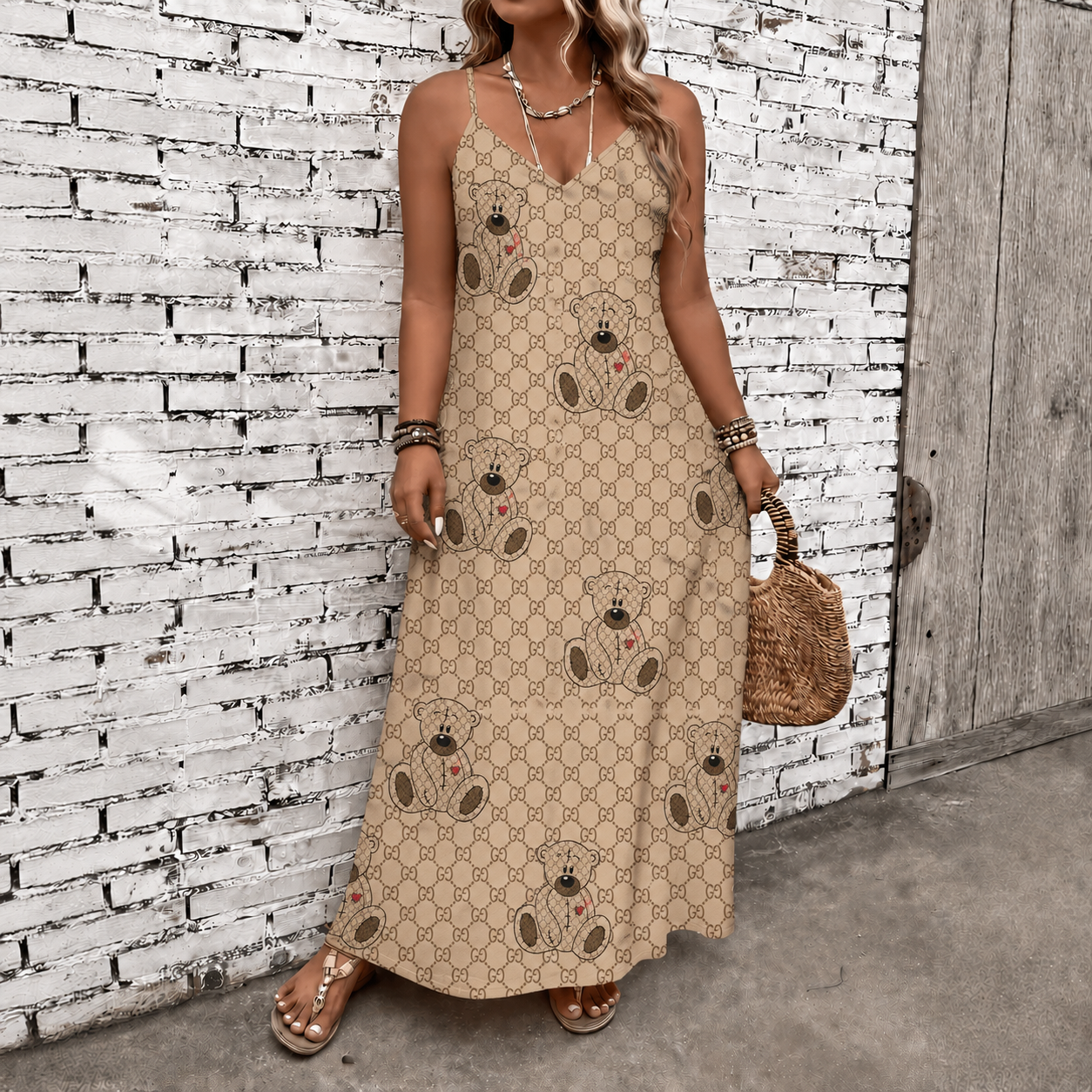 Classic Print V-Neck Pocket Cami Dress 3D1026071615
