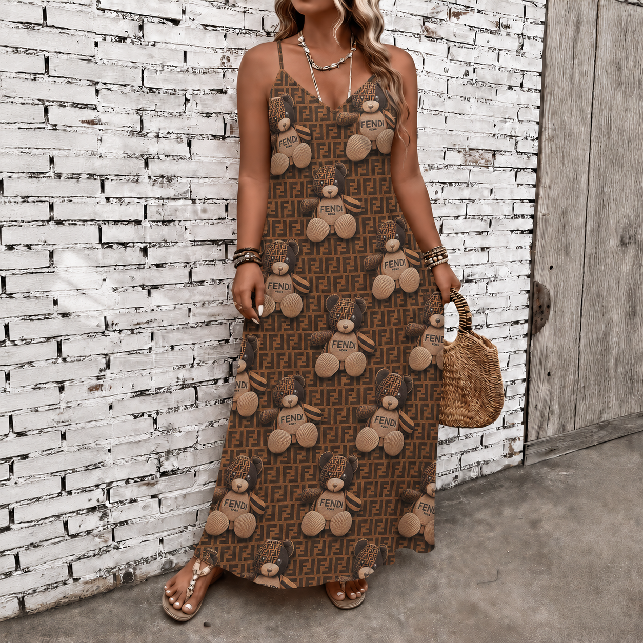 Classic Print V-Neck Pocket Cami Dress 3D1026071619