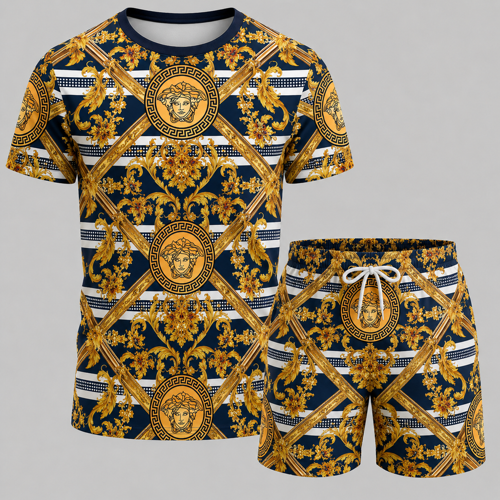 Men's Fashion Printed Short Sleeve Suit 3D1026070328