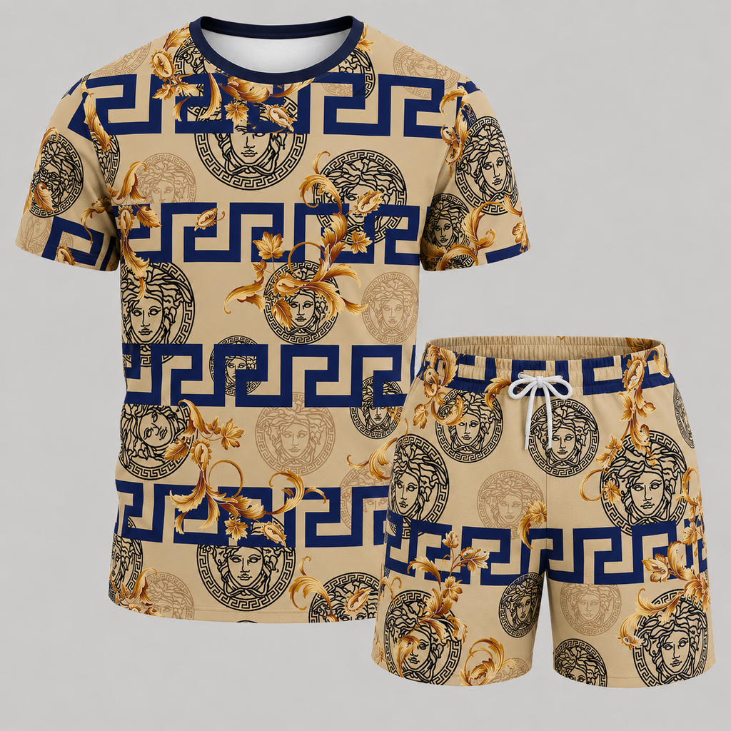 Men's Fashion Printed Short Sleeve Suit 3D1026070327
