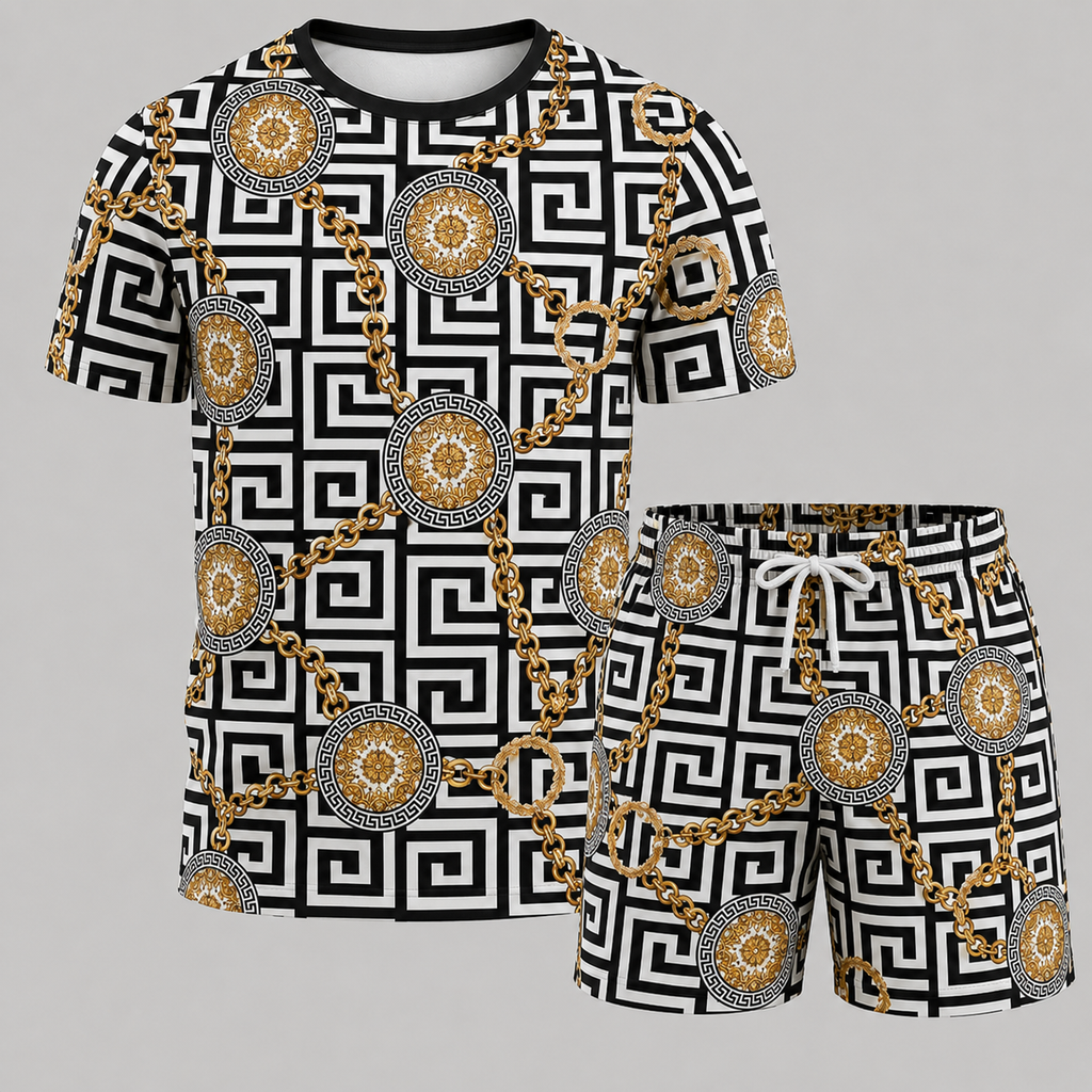 Men's Fashion Printed Short Sleeve Suit 3D1026070324