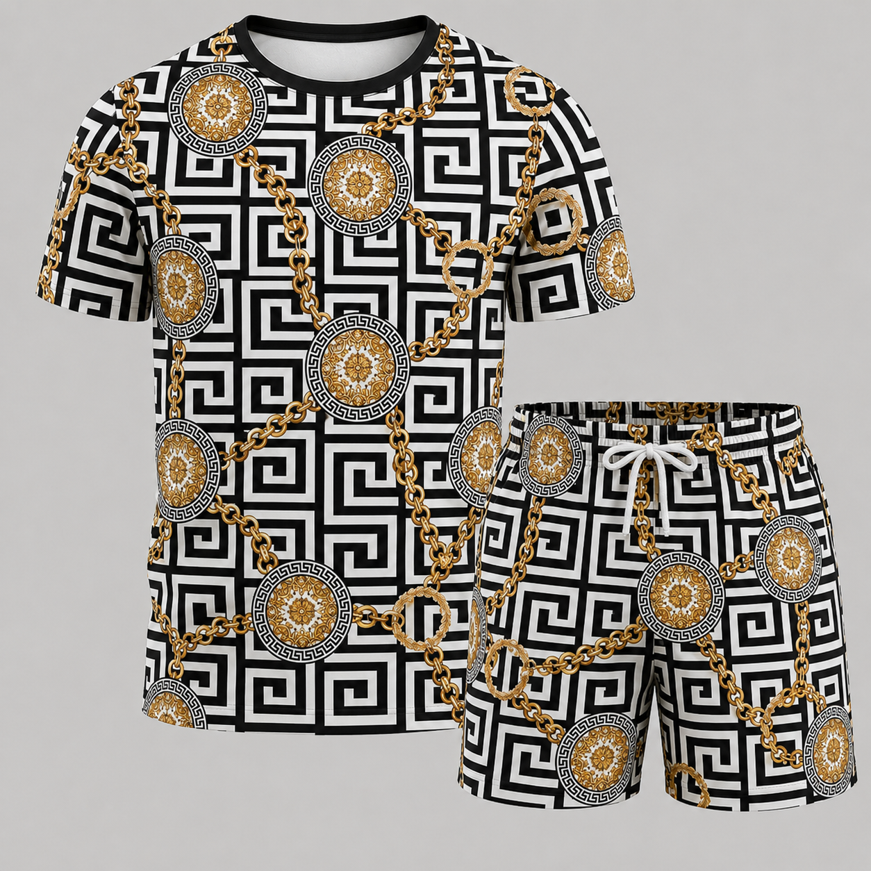 Men's Fashion Printed Short Sleeve Suit 3D1026070324