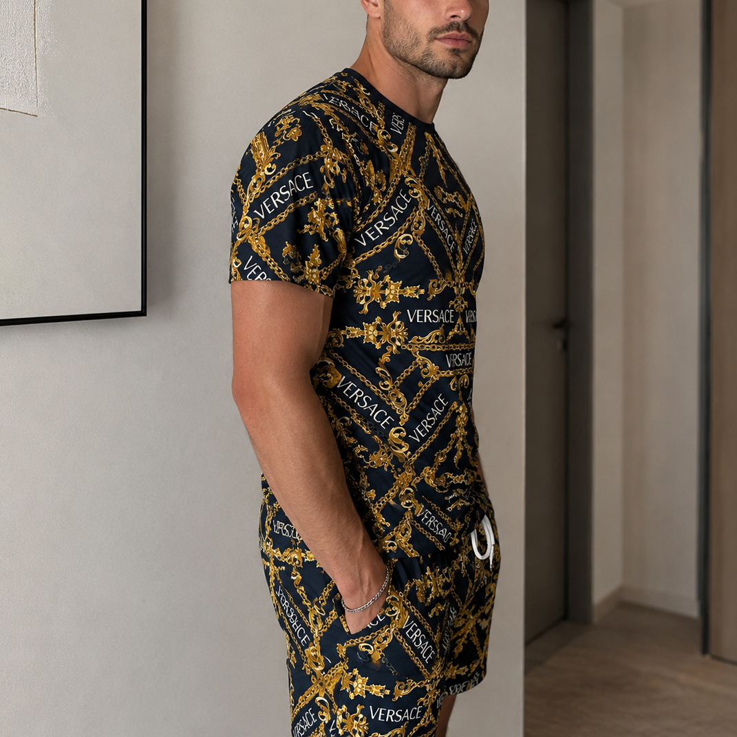 Men's Fashion Printed Short Sleeve Suit 3D1026070323