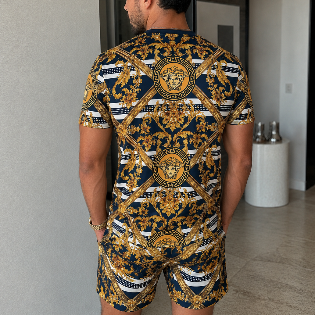 Men's Fashion Printed Short Sleeve Suit 3D1026070328