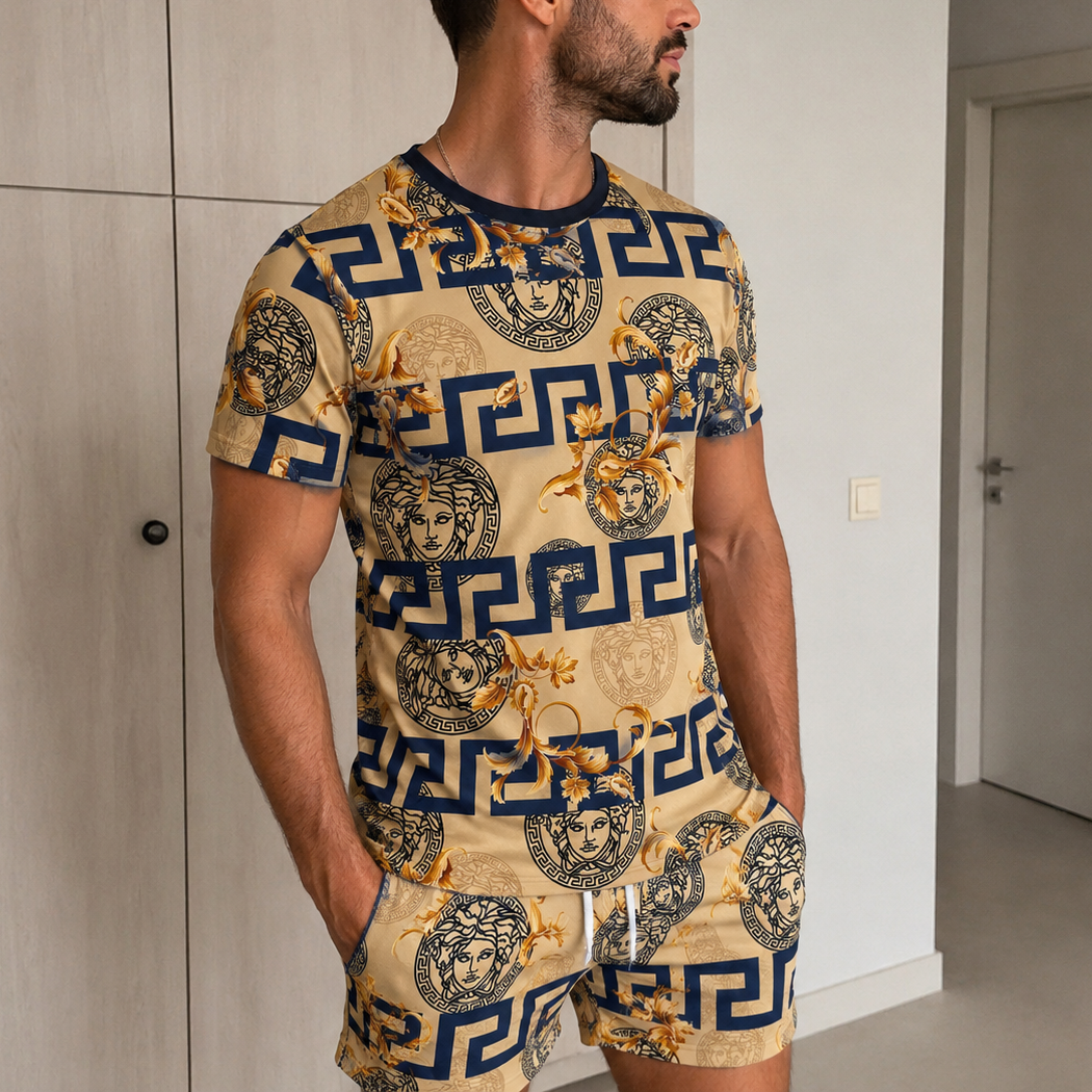 Men's Fashion Printed Short Sleeve Suit 3D1026070327