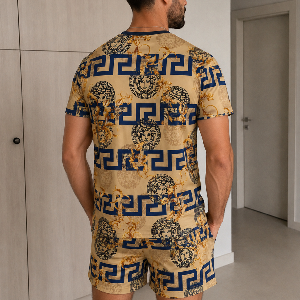 Men's Fashion Printed Short Sleeve Suit 3D1026070327