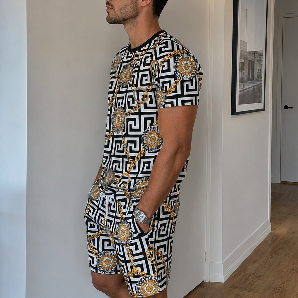 Men's Fashion Printed Short Sleeve Suit 3D1026070324