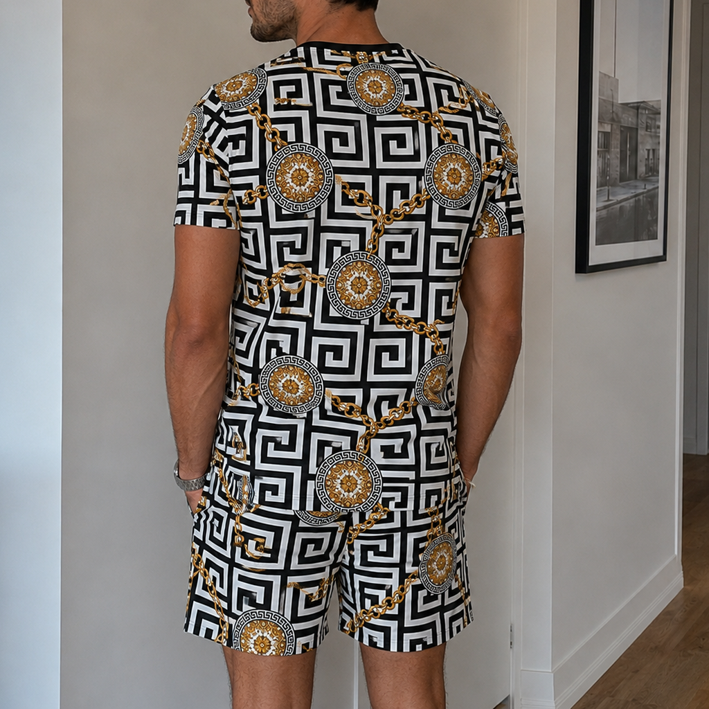 Men's Fashion Printed Short Sleeve Suit 3D1026070324