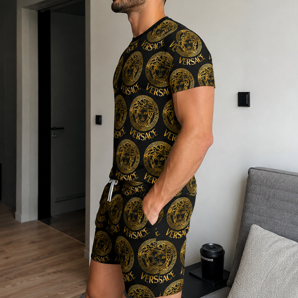 Men's Fashion Printed Short Sleeve Suit 3D1026070325