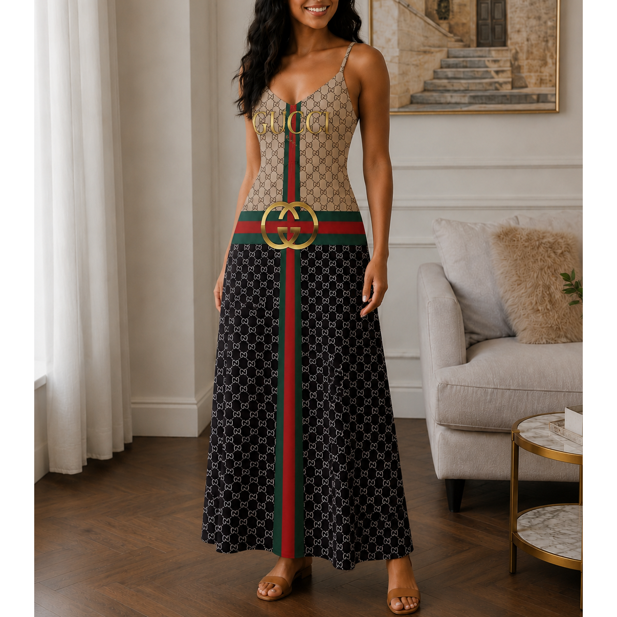 Classic Print V-Neck Pocket Cami Dress 3D1026070331