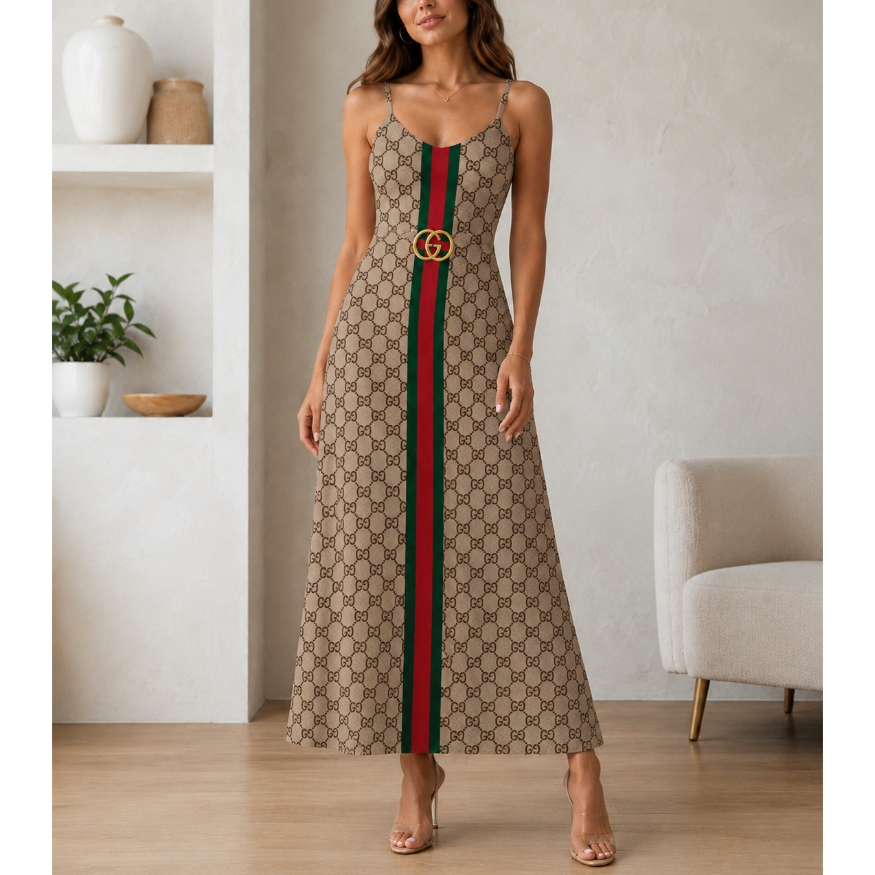 Classic Print V-Neck Pocket Cami Dress 3D1026070332