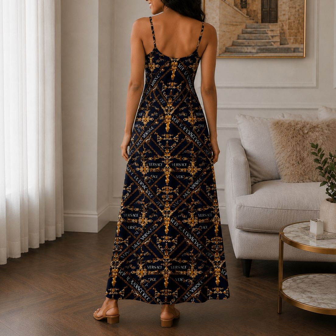 Classic Print V-Neck Pocket Cami Dress 3D1026070336