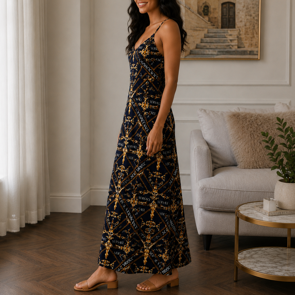 Classic Print V-Neck Pocket Cami Dress 3D1026070336