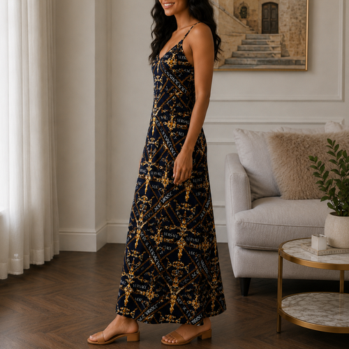 Classic Print V-Neck Pocket Cami Dress 3D1026070336