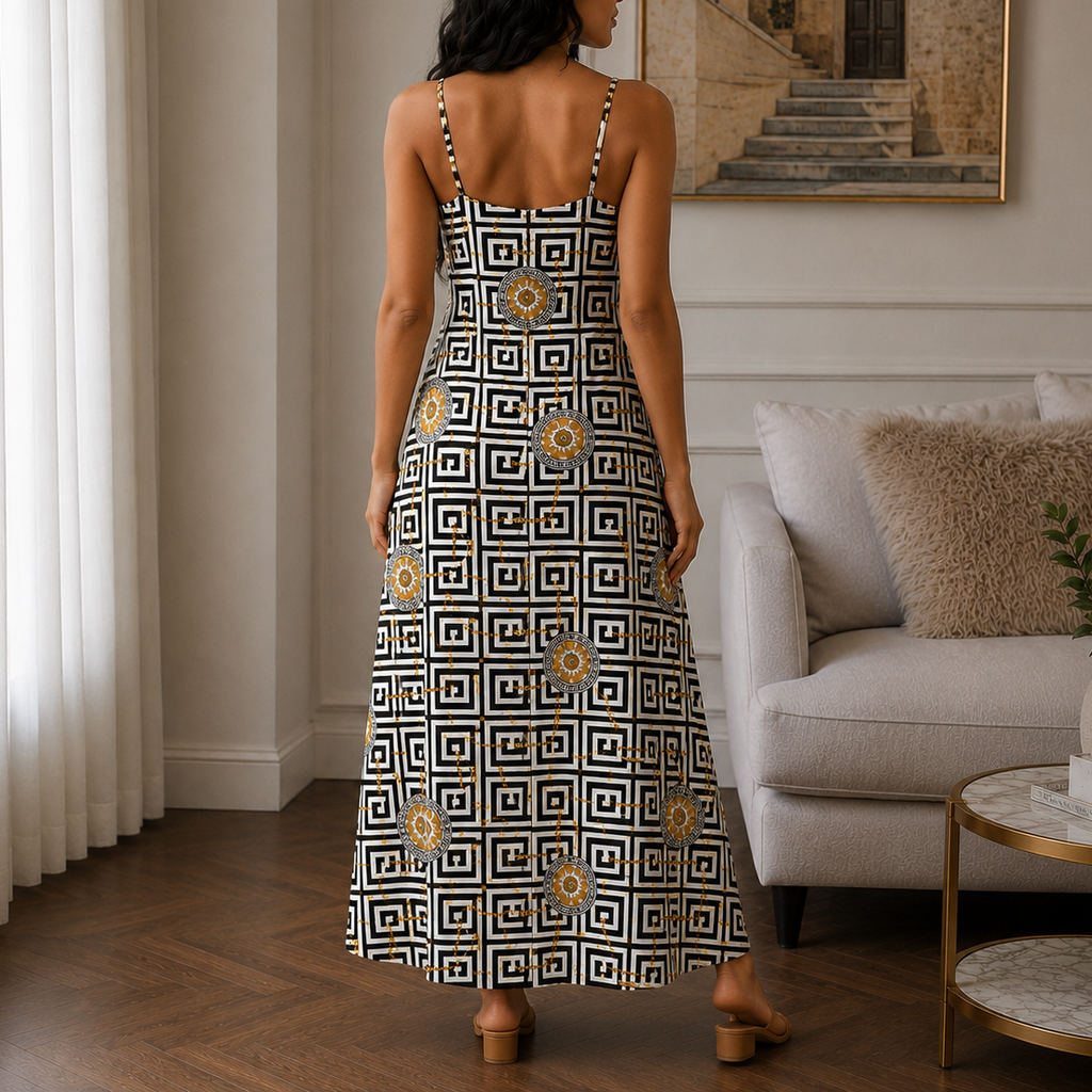 Classic Print V-Neck Pocket Cami Dress 3D1026070334