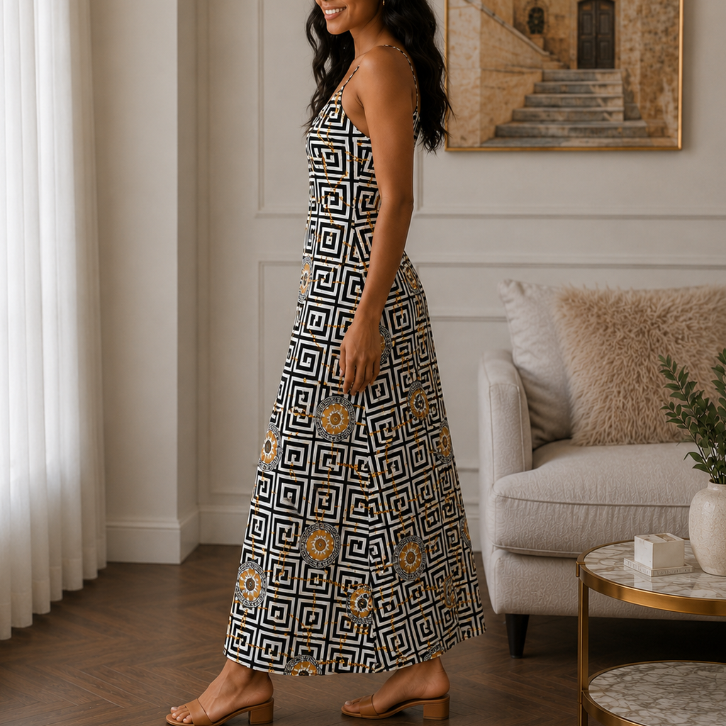 Classic Print V-Neck Pocket Cami Dress 3D1026070334