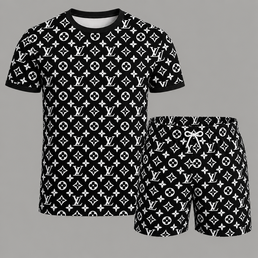 Men's Fashion Printed Short Sleeve Suit 3D1026070329