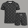 Men's Fashion Printed Short Sleeve Suit 3D1026070329