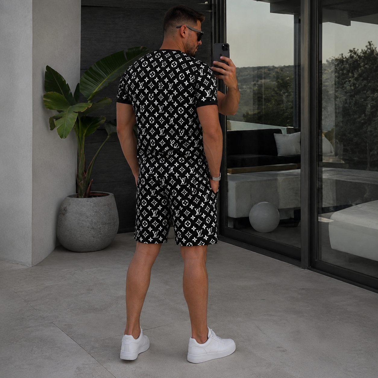 Men's Fashion Printed Short Sleeve Suit 3D1026070329